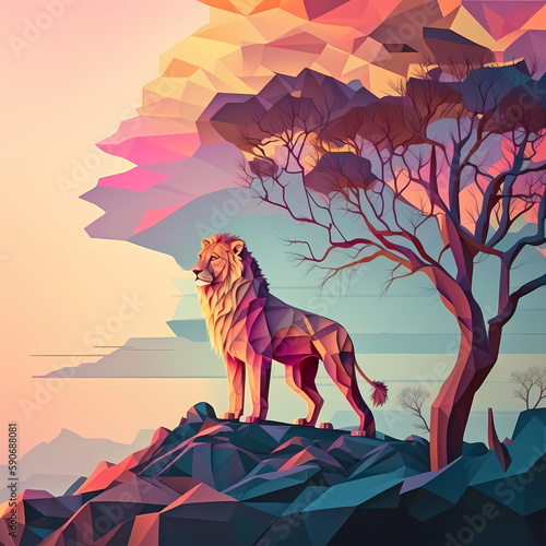 Lion Painting Illustration Design. Generative AI