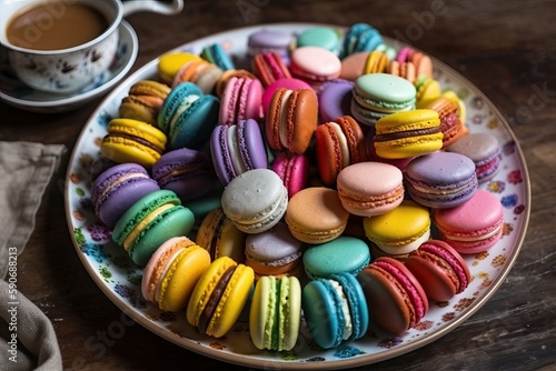 Macaron on a plate, Colorful and delicious (Ai generated)