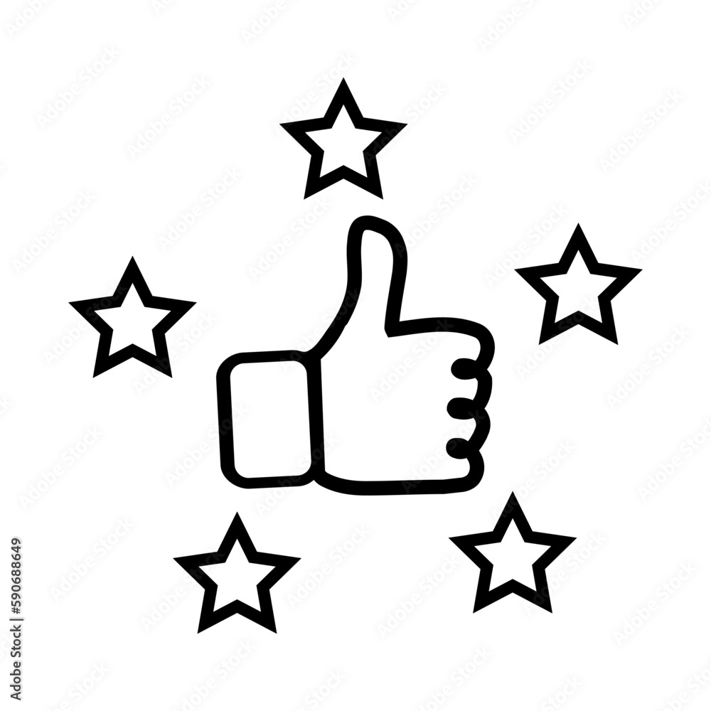 Customer review rating with 5 stars and thumb-up icon vector Customer review rating with 5 stars and thumb-up icon vector