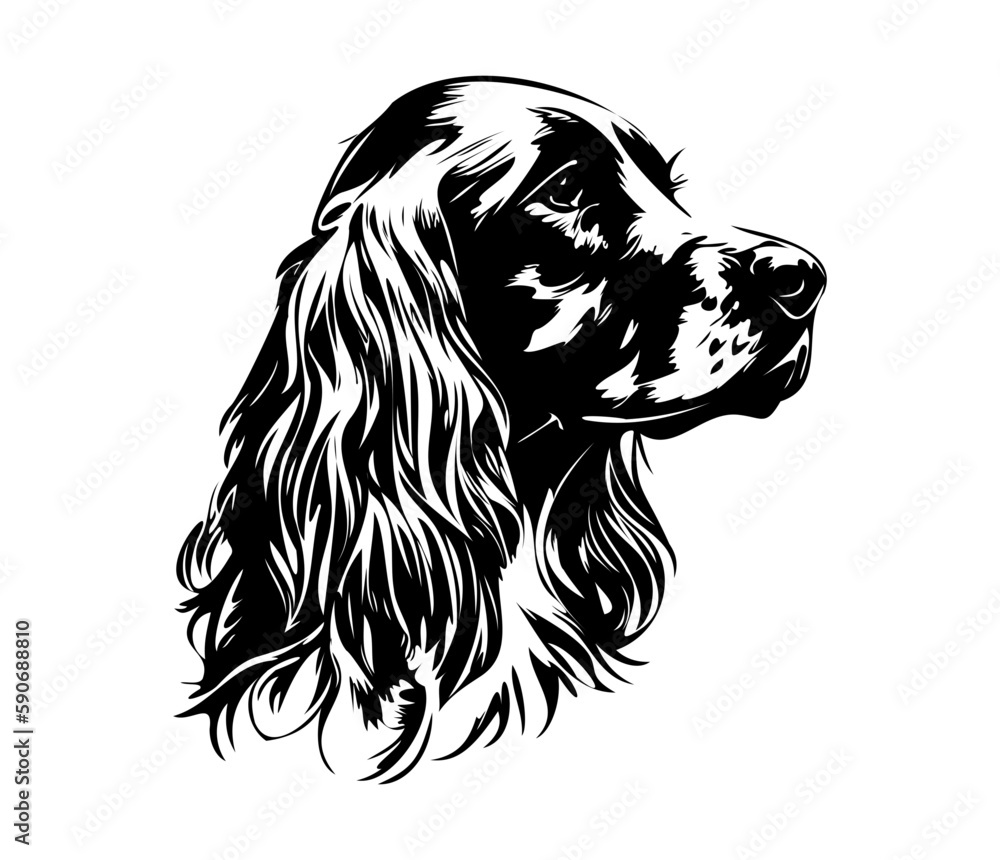 English Cocker Spanie Face, Silhouettes Dog Face SVG, black and white English Cocker Spanie vector