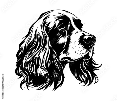 English Cocker Spanie Face, Silhouettes Dog Face SVG, black and white English Cocker Spanie vector