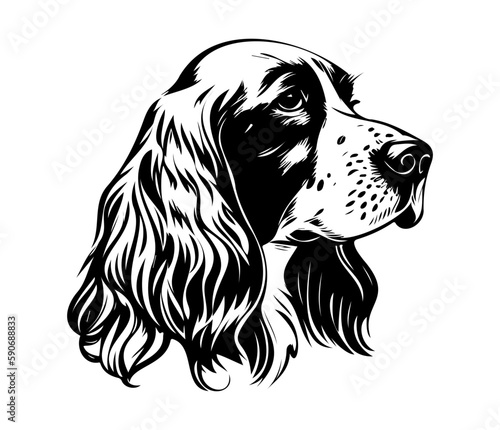 English Cocker Spanie Face, Silhouettes Dog Face SVG, black and white English Cocker Spanie vector