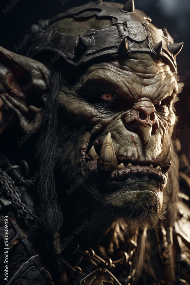 Close-up portrait of a scary monster in a dark forest. Generative ai Close-up portrait of a scary monster in a dark forest. Generative ai