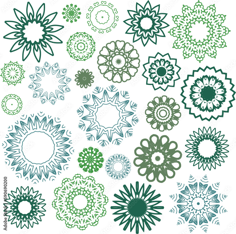 A set of decorative flowers, stars. Vector file for designs. A set of decorative flowers, stars. Vector file for designs.