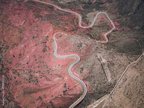 Aerial photo of a curvy road in Los Andes  Argentina