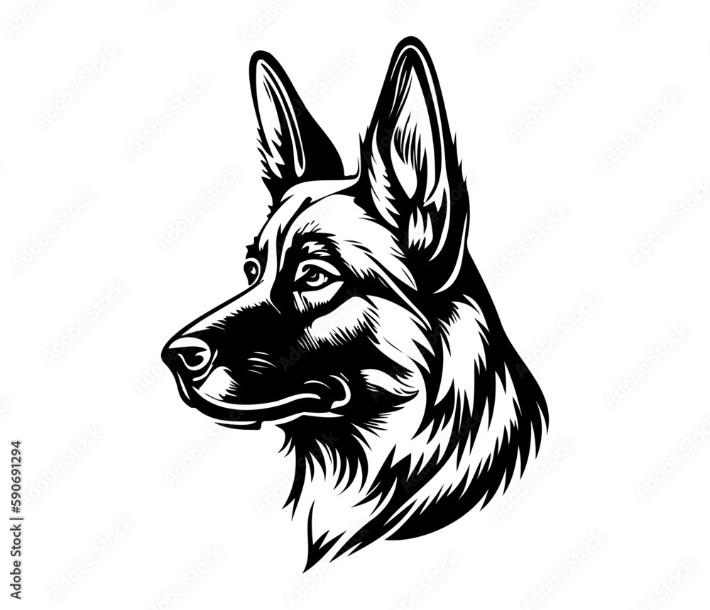 German shepherd Face, Silhouettes Dog Face SVG, black and white German ...