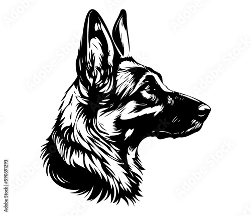 German shepherd Face, Silhouettes Dog Face SVG, black and white German shepherd vector