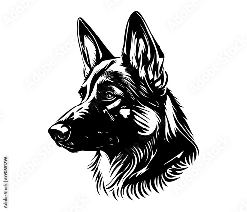 German shepherd Face, Silhouettes Dog Face SVG, black and white German shepherd vector