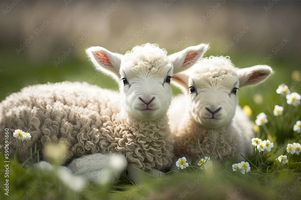 Spring Delights: Two Playful Newborn Lambs (Ai generated) Spring Delights: Two Playful Newborn Lambs (Ai generated)