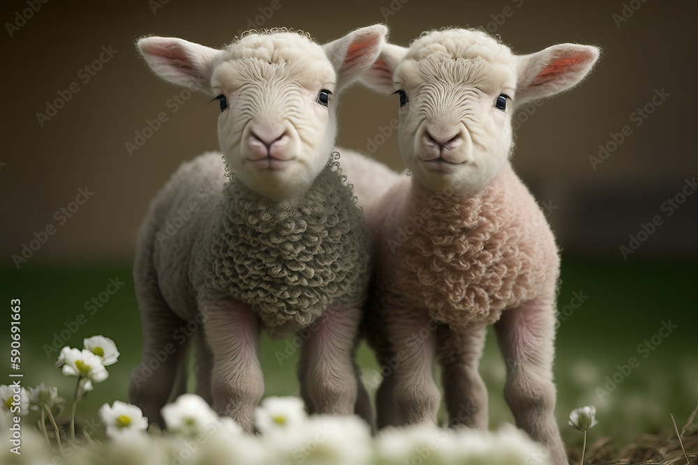 Cute Baby Lambs Enjoying Springtime (Ai generated)
