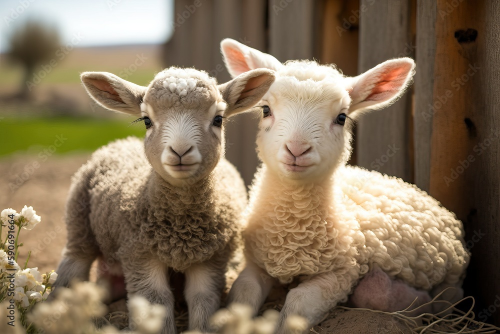 Sheep, Adorable Newborn Lambs in a Spring Meadow (Ai generated) Sheep, Adorable Newborn Lambs in a Spring Meadow (Ai generated)