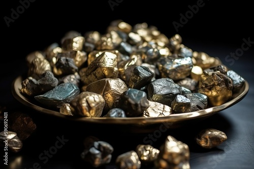 Wallpaper Mural Sparkling pyrite minerals on black (Ai generated) Torontodigital.ca