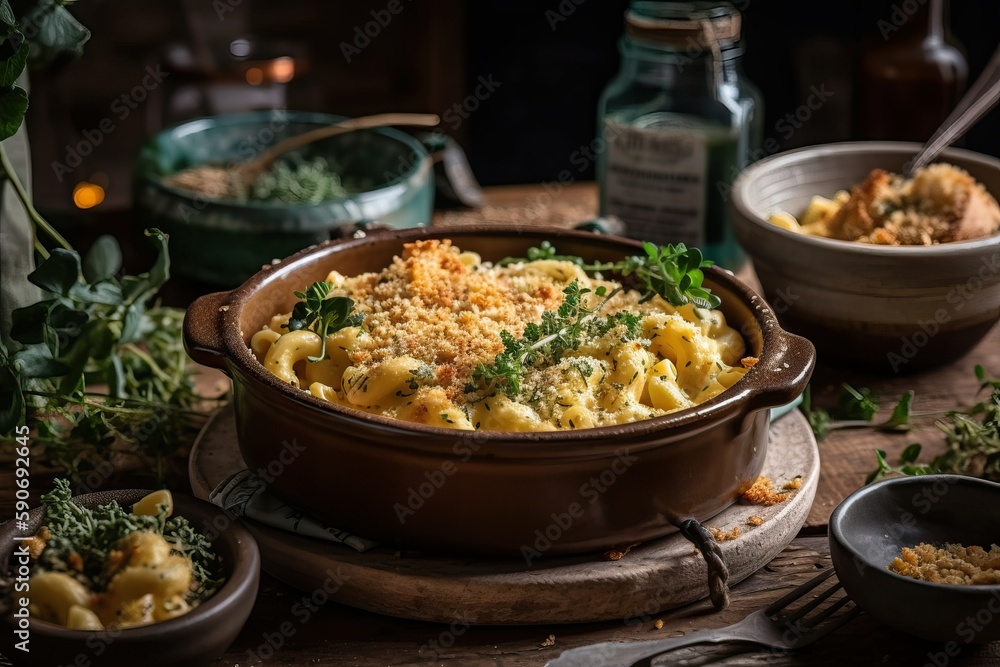 Cheesy Treat: Creamy Macaroni and Cheese Served in a Rustic Bowl (Ai generated)