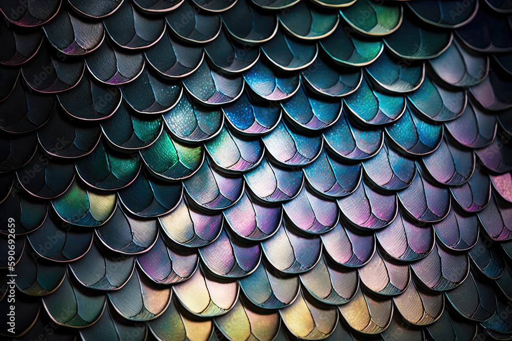 Iridescent dragon scale pattern texture background generated by AI Iridescent dragon scale pattern texture background generated by AI