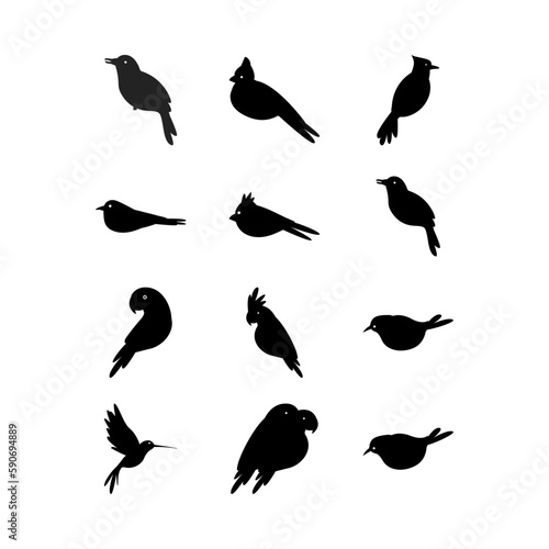 set of silhouette black bird vector illustration