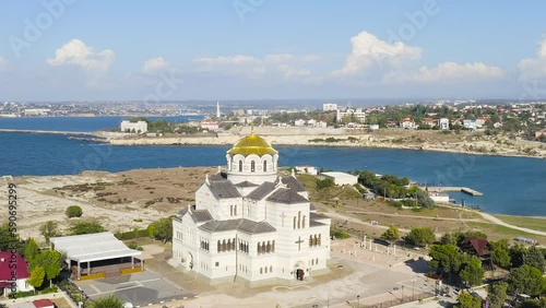 Sevastopol, Crimea. Vladimirsky Cathedral in Chersonesos. Chersonesus Tauric - founded by the ancient Greeks on the Heracles peninsula on the Crimean coast, Aerial View, Point of interest photo