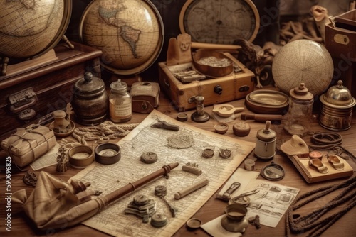 old map and compass, old things, Generative AI