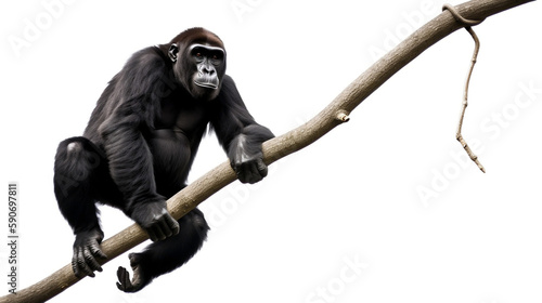 Canvas Print Gorilla hanging on to a tree branch