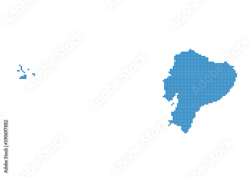 An abstract representation of Ecuador  vector Ecuador map made using a mosaic of blue dots with shadows. Illlustration suitable for digital editing and large size prints. 