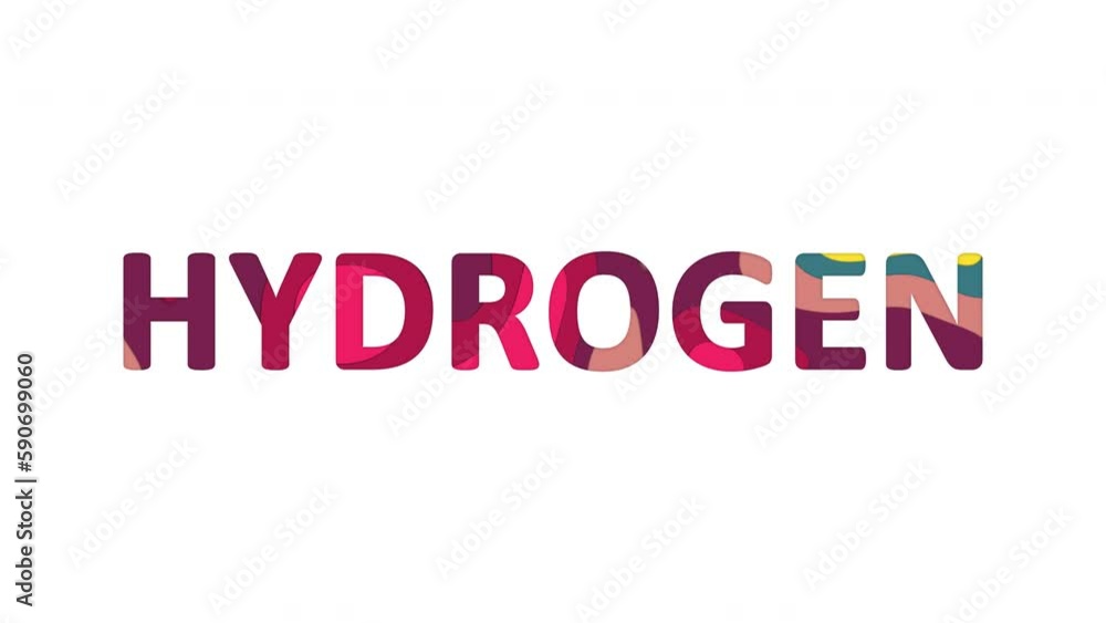 Multi-colored inscription Element of periodic table HYDROGEN with colored spots floating inside. Looped from frame 120 to 839, Alpha BW at the end