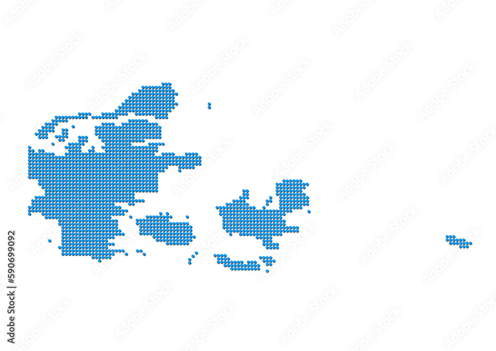 An abstract representation of Denmark, vector Denmark map made using a mosaic of blue dots with shadows. Illlustration suitable for digital editing and large size prints. An abstract representation of Denmark, vector Denmark map made using a mosaic of blue dots with shadows. Illlustration suitable for digital editing and large size prints.