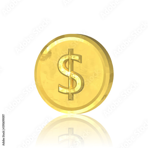 Golden dollar coin Vector currency, business and commerce, payment and profit symbol of economy and financial. Market and exchange, earnings and income