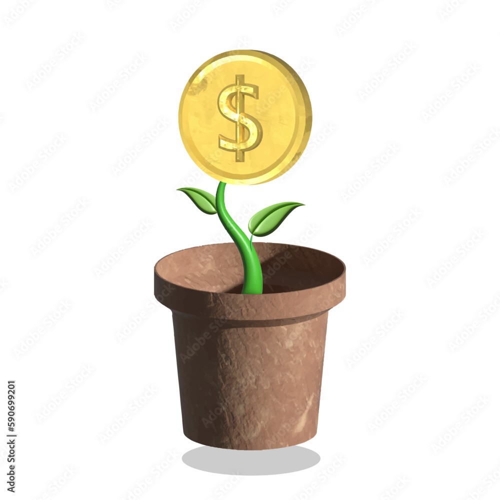 Money tree plant with coin dollar Business profit investment, finance education, business income, business development concept. 3d Money tree plant with coin dollar Business profit investment, finance education, business income, business development concept. 3d