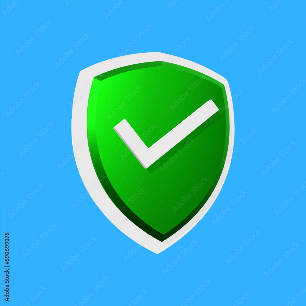 3d Shield protected icon with check. Security, guaranteed icon. checkmark on shield symbol, safety concept. Vector illustration 3d Shield protected icon with check. Security, guaranteed icon. checkmark on shield symbol, safety concept. Vector illustration