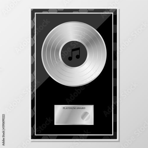 Platinum gramma disc limited edition. Platinum or Silver Vinyl or CD Prize Award with Label in Black and silver Frame. Vector Illustration