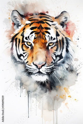 watercolor painting of a tiger with beautiful natural forms with crisp clean shapes  colorful on white background  Generate Ai