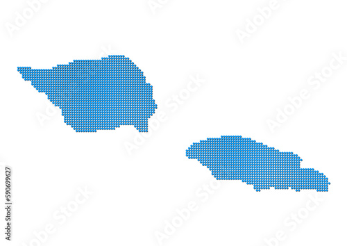 An abstract representation of Samoa, vector Samoa map made using a mosaic of blue dots with shadows. Illlustration suitable for digital editing and large size prints. 