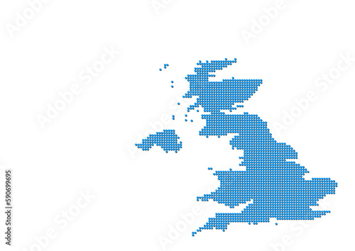 An abstract representation of United Kingdom, vector United Kingdom map made using a mosaic of blue dots with shadows. Illlustration suitable for digital editing and large size prints. 