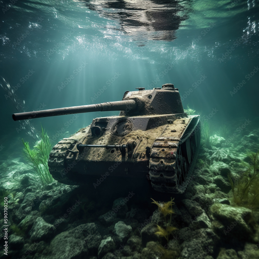 A Lost Battle, A Sunken Tank. Generative ai.