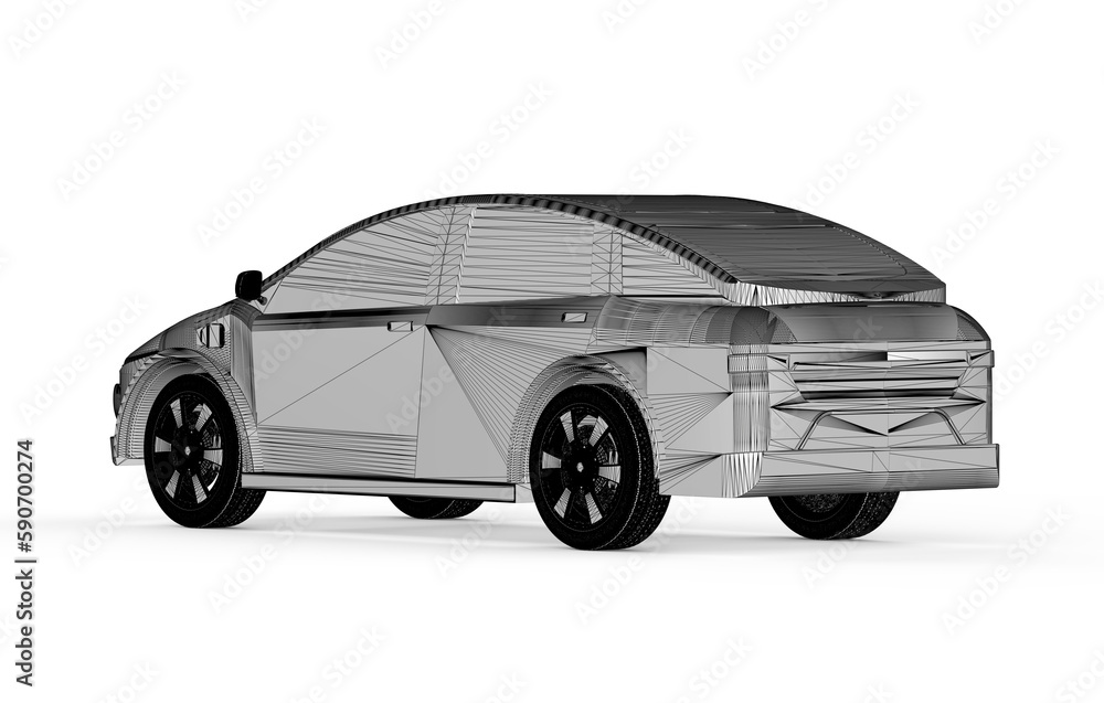 Fototapeta premium Draft of ev car or electric vehicle on white background
