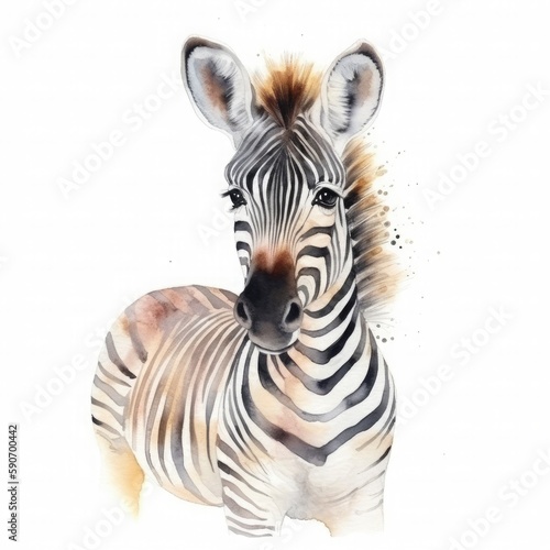 cute small baby zebra  water color  pastel color with white background   generat ai