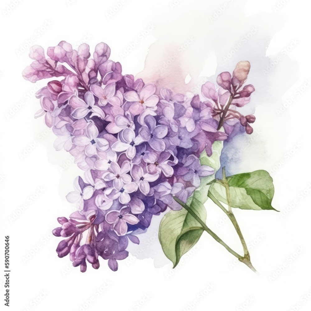 free lilas water color, pastel ,white background , generat ai