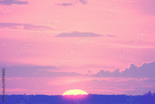 background sun at sunset landscape orange sky evening © kichigin19