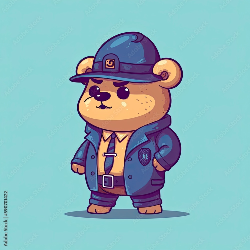 Cute detective bear, cartoon character, generat ai
