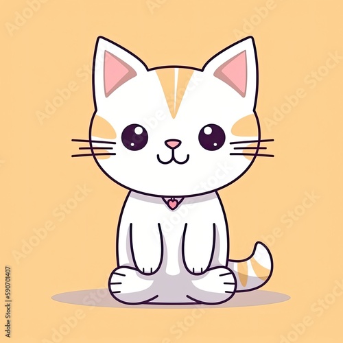 Cute cat sitting cartoon icon illustration. animal nature icon concept isolated. flat cartoon style  generat aI