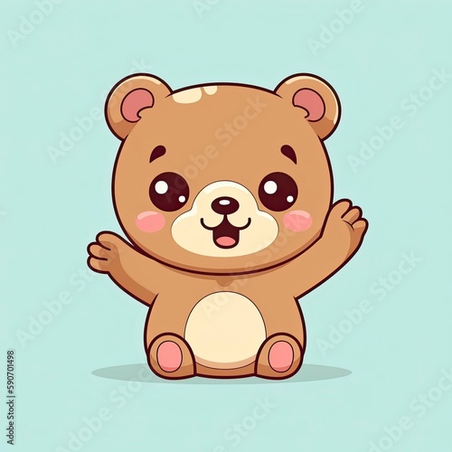 Cute teddy bear waving hand cartoon icon illustration  generat ai