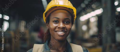Portrait of a Professional Engineer Worker Wearing Uniform. Portrait of a female worker. Generative AI. © Jandrie Lombard