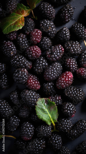 Mulberries, adorned with glistening droplets of water. Generative AI
