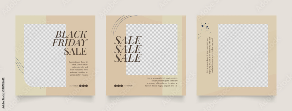 social media template banner fashion sale promotion in khaki brown color. fully editable instagram and facebook square post frame puzzle organic sale poster