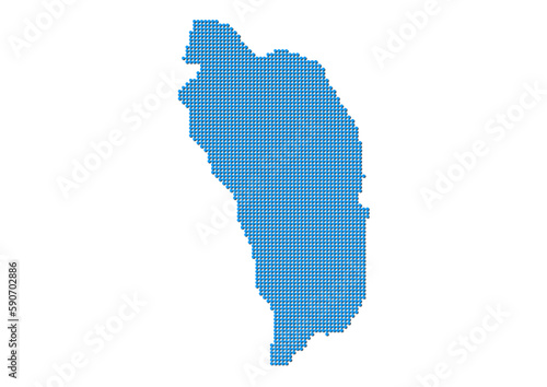 An abstract representation of Dominica, vector Dominica map made using a mosaic of blue dots with shadows. Illlustration suitable for digital editing and large size prints. 