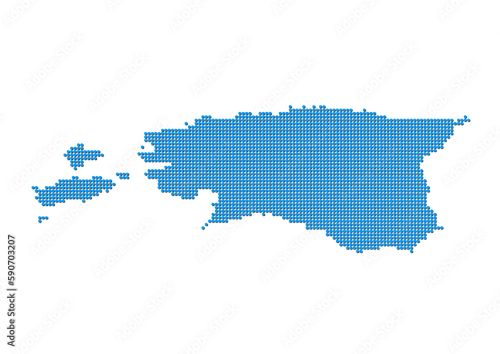 An abstract representation of Estonia, vector Estonia map made using a mosaic of blue dots with shadows. Illlustration suitable for digital editing and large size prints. 