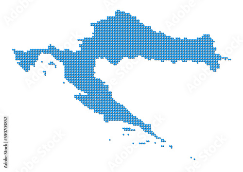 An abstract representation of Croatia  vector Croatia map made using a mosaic of blue dots with shadows. Illlustration suitable for digital editing and large size prints. 