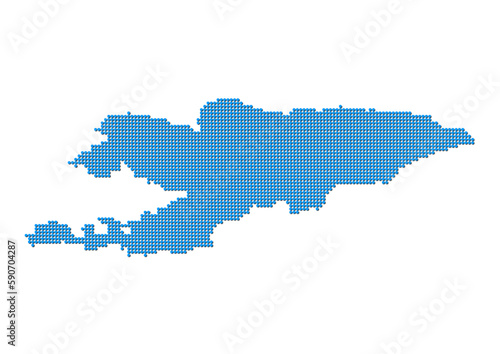 An abstract representation of Kyrgyzstan, vector Kyrgyzstan map made using a mosaic of blue dots with shadows. Illlustration suitable for digital editing and large size prints. 