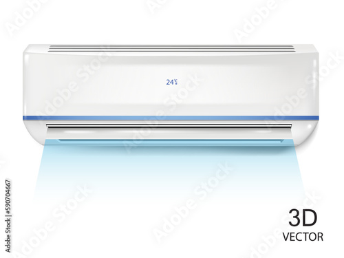 vector illustration realistic modern air conditioner design template on the white wall background.3D illustration and technology object.