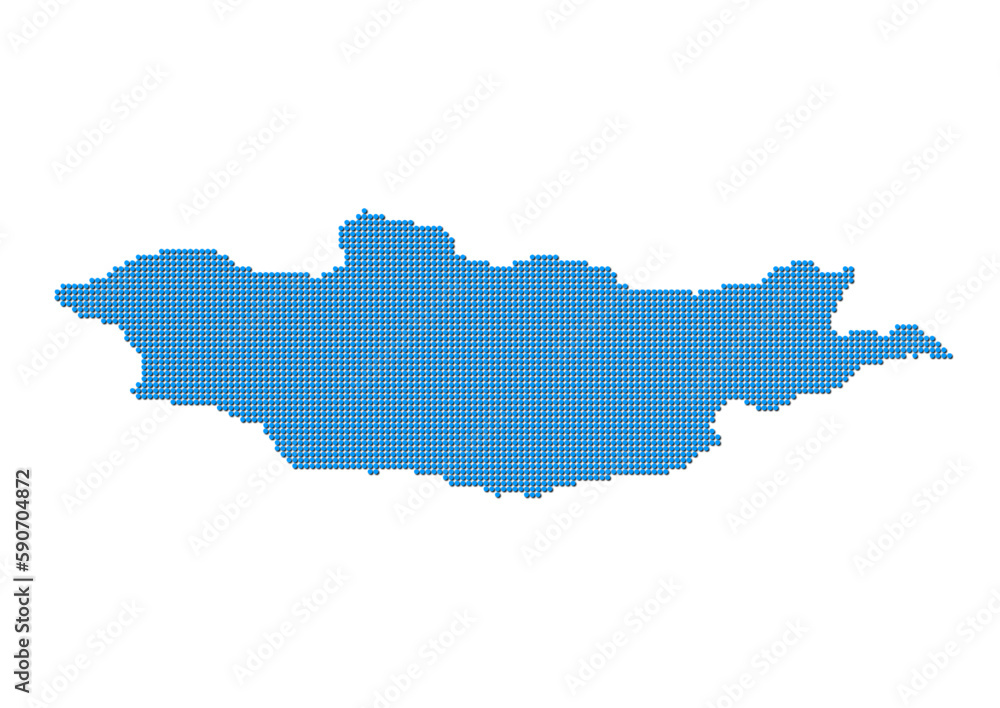 An abstract representation of Mongolia, vector Mongolia map made using a mosaic of blue dots with shadows. Illlustration suitable for digital editing and large size prints. 