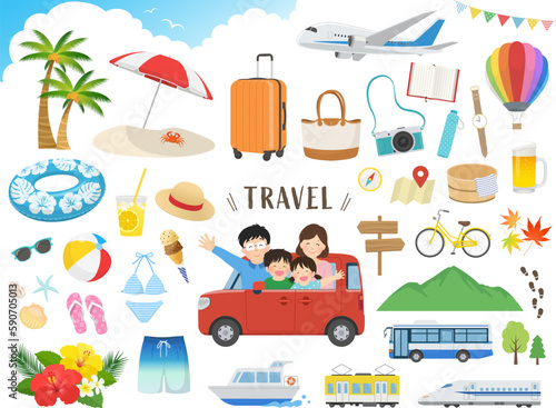 楽しい旅行セット_ベクターイラスト